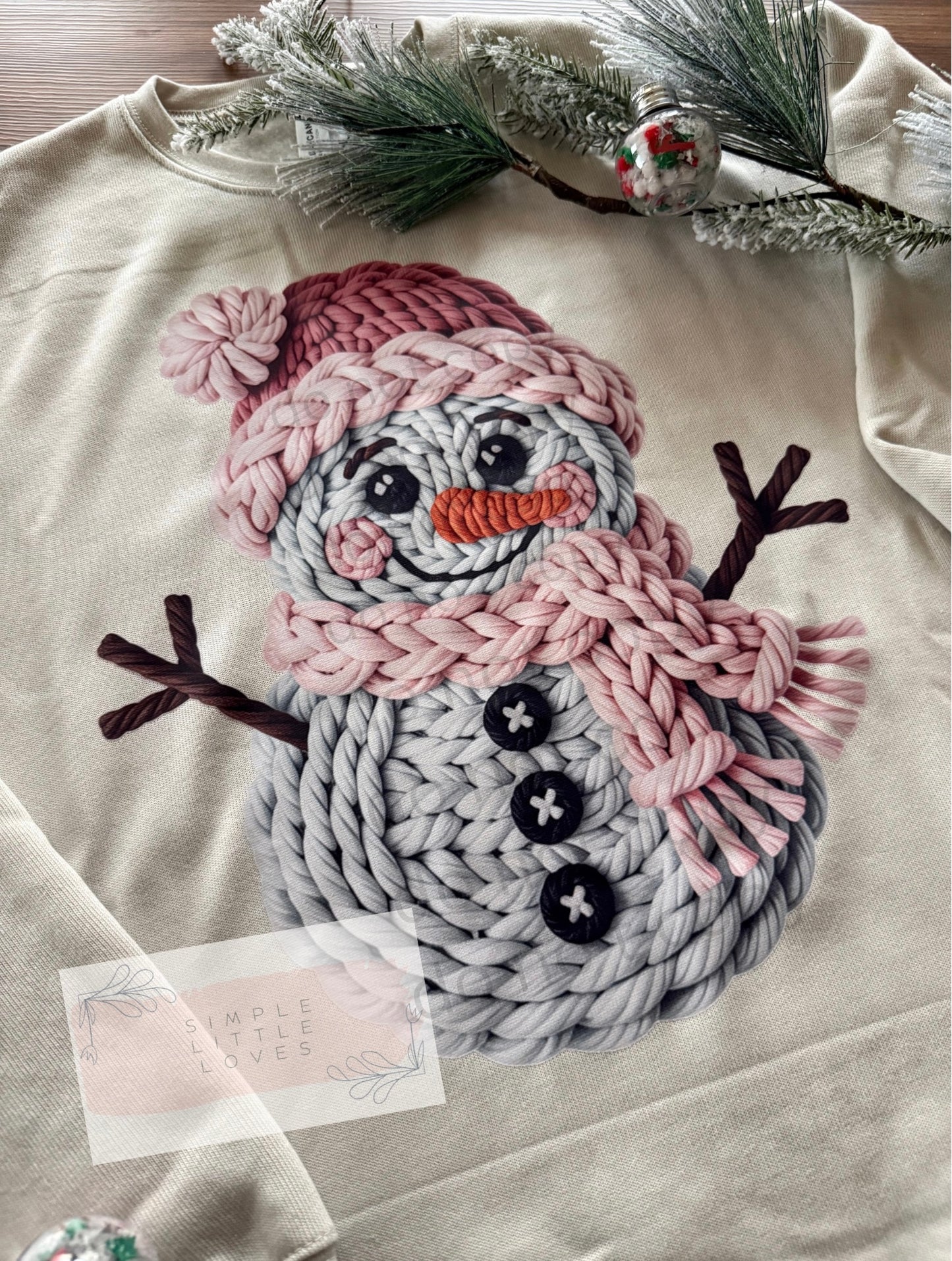 Pink snowman sweater (crochet effect)