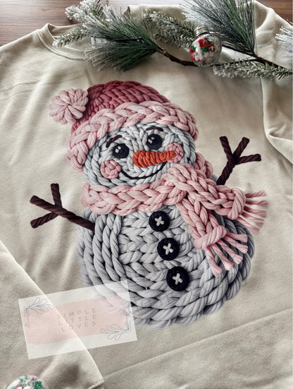 Pink snowman sweater (crochet effect)