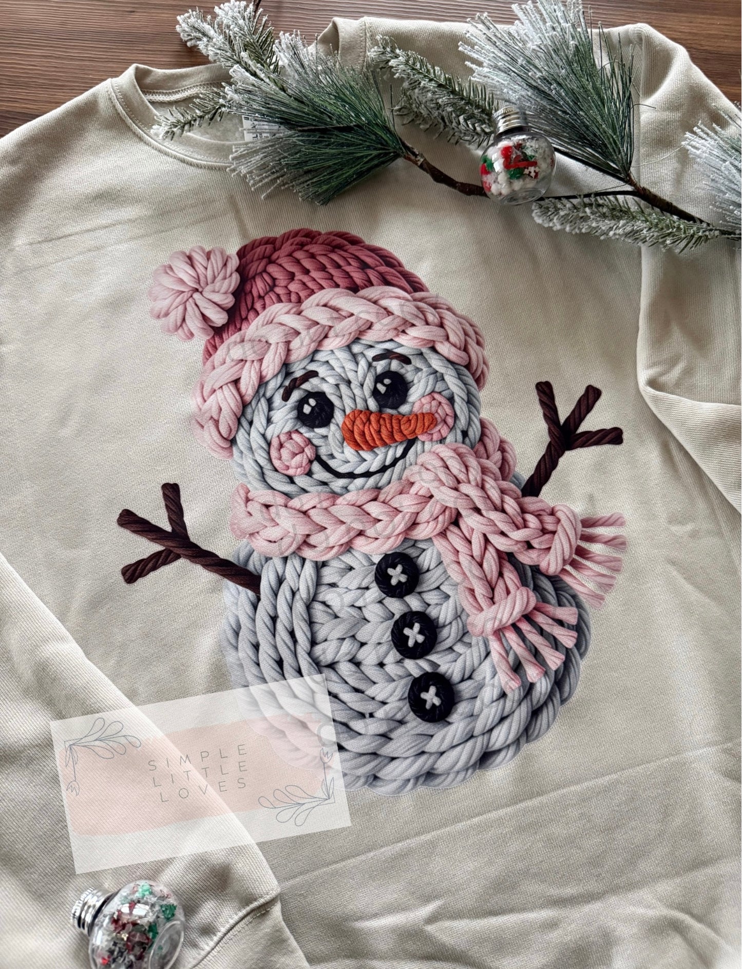 Pink snowman sweater (crochet effect)